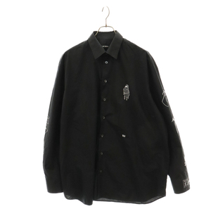 RAF SIMONS ラフシモンズ 21AW GOTHIC BIG FIT SHIRT スケルトン ゴシックプリントオーバーサイズ長袖シャツ ブラック