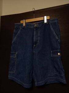 90s USA製 old stussy 肉厚　インディゴ　デニム カーゴ　ショーツ ショートパンツ W34 ステューシー　ビンテージ　旧ロゴ　旧タグ 80s rrl