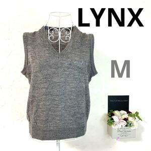 【美品A】LYNX ベスト Vネック M グレー メンズ アクリル70 毛30 背中暖か メンズ コーディネートしやすいグレー シンプル ユニセックス 