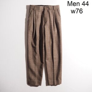 C3416P ▼DRIES VAN NOTEN ドリスヴァンノッテン▼ 22AW ツイード ウール 2タック ワイドパンツ ブラウン ハウンドトゥース 44 秋冬 rb mks