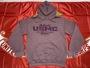 中古　made in USA USMC authentic フーディ　あずき色