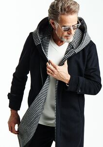 定価20万円 AKM ANGORA WOOL MELTON SHAGGY WRAP HOODED COAT アンゴラウール フーデットコート ハンガー付き junhashimoto 1piu1uguale3