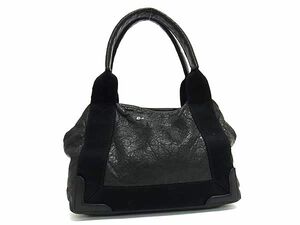 1円 BALENCIAGA バレンシアガ 390346 ネイビーカバスS レザー×キャンバス ハンドバッグ トートバッグ レディース ブラック系 BI6221