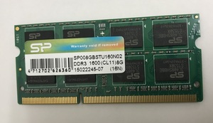 SP 2rx8 PC3-12800S 8GB DDR3ノート用メモリ 204ピン ECC無し DDR3-1600 8GB DDR3 LAPTOP RAM 中古動作品