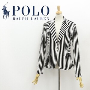 国内正規品◆POLO RALPH LAUREN ポロ ラルフローレン ストライプ柄 コットン 1釦 ジャケット オフホワイト×ブラック 2