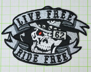 アイロンワッペン・パッチ スカル Live free Ride free zq