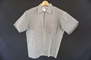 【即決】BEN DAVIS ベンデイヴィス 半袖シャツ プルオーバーシャツ ハーフジップ ストライプ サイズ:M Made in USA【903637】