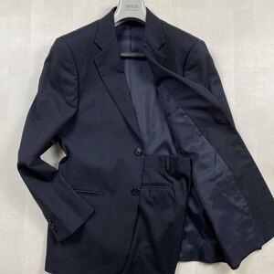 ☆極美品 XL相当☆アルマーニコレツォーニ ARMANI COLLEZIONI セットアップ ウール100 ネイビー 紺 ストライプ 50 メンズ ビジネススーツ 