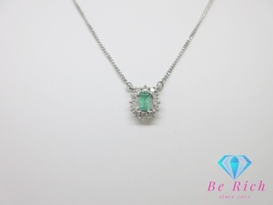 Pt850 プラチナ エメラルド 0.17ct ダイヤモンド 0.18ct 付 デザイン ネックレス ペンダント メレ 宝石 ジュエリー 【中古】 th9938