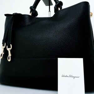 1円■未使用級■ギャランティ付き Salvatore Ferragamo フェラガモ グラム 2way トートバッグ ビジネス A4 メンズ レディース 黒 ブラック