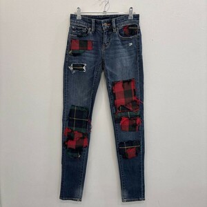 GY02 DENIM&SUPPLY RALPH LAUREN デニムアンドサプライラルフローレン　ダメージデニム　ダメージジーンズアタッチチェックレディース25/32