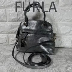 FURLA フルラ　ジェニュインレザー　シルバー　ミニショルダー　ハンドバッグ