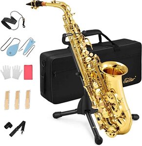 EastarサックスアルトサックスEbSaxophoneゴールドラッカーサクソフォンケース付きお手入れセットサックス初心