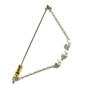 【超美品】ミキモト　MIKIMOTO　レディース　ピン　ブローチ　K14　イエローゴールド　パール