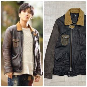 19aw 2019 名作 glamb グラム Blaine leather JKT ブレイン レザー ジャケット 岩田剛典 着用 シャーロック 水洗い加工 JACKET size 1 612