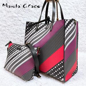 極美品★MANILA GRACE マニラグレース 2wayトートバッグ ショルダーバッグ バック in バッグ ショルダーポーチ付き