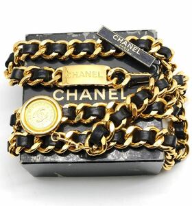 1円〜 存在感◎ CHANEL シャネル 極太 ロゴプレート チェーン ベルト 31 RUE CAMBON ロング 大ぶり 正規刻印 ゴールド箱付 高級宝飾 GP素材