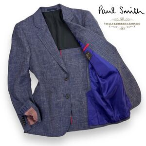 新品同様 Paul Smith×Canonico ポールスミス カノニコ生地 2Bテーラードジャケット サイズS パープルネイビー 春夏 通年 日本製 A2578