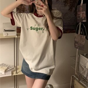 Tシャツ レディーストップス デザイン 韓国ファッション ボーダー柄 M ブラック