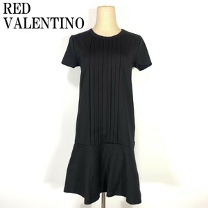 LA2987 レッドヴァレンティノ プリーツ切り替え半袖ワンピースRED VALENTINO カジュアル フレア ナイロン レーヨンブラックS