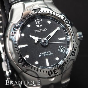 ■1～円■SEIKO セイコー KINETIC AUTO RELAY メンズ 腕時計 SS キネティック デイト 黒文字盤 5J22-0A50「25531」