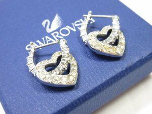 HH【スワロフスキー SWAROVSKI】ハート付き ピアス イヤーアクセサリー (レディース) シルバーカラー きらきら■7ME7056■