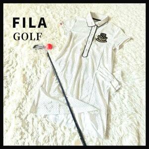 FILA GOLF フィラゴルフ ウェア ワンピース M ドット柄 エンブレム ホワイト ポケット有り 可愛い 爽やか 涼しげ 