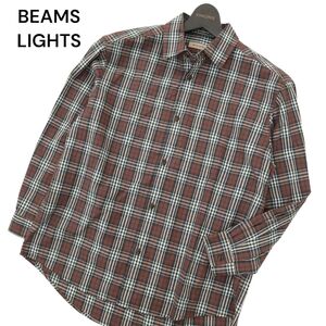 BEAMS LIGHTS ビームス ライツ 通年★ 長袖 チェック シャツ Sz.S　メンズ 茶色系　A4T08139_7#A