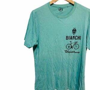 H0462　UNIQLO　ユニクロ　ビアンキコラボTシャツ　BIANCHI　チェレステカラー　サイズXL　大きい