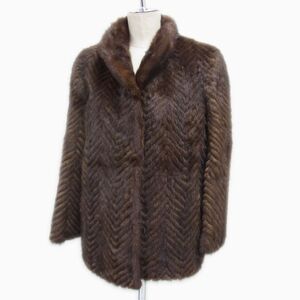 美品 高級毛皮 国産品◇岐阜毛被KK シェブロンカット ミンクコート ダークブラウン MINK FUR 毛艶 毛並 皮質 良好 11号 レディース