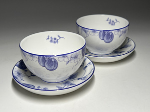 【瑞】ウェッジウッドWEDGWOOD BLUE PLUM　ジャパニーズティーカップ＆ソーサー２客セット