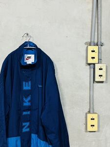 90s 90年代 NIKE ナイキ タグ ワンポイント スウッシュ ナイロン ブルゾン ジャケット ネイビー ブルー2トン ビンテージ USA アメリカ 古着