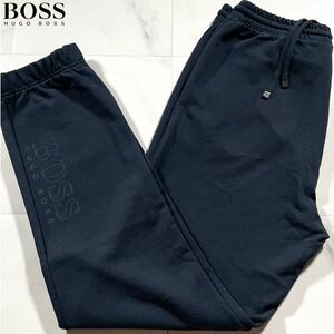 極美品/XLサイズ●ヒューゴボス ジョガーパンツ スウェット パンツ ジャージ HUGO BOSS ストレッチ 膝下ロゴ ネイビー 大きいサイズ