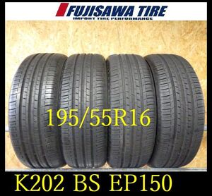 【K202】K8210074 送料無料◆2021年製造 約8部山◆BS ECOPIA EP150◆195/55R16◆4本