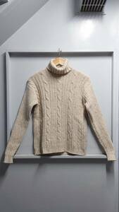 90-00’s J.CREW 白タグ タートルネック ケーブル編み ウール ニット セーター オートミール系 S 1990-2000年代