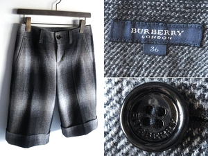 美品 BURBERRY LONDON バーバリーロンドン ラメ糸入 ウール オンブレチェック ショートパンツ ハーフパンツ 36 ブラック グレー 黒 日本製