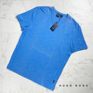 下げ札あり HUGO BOSS ヒューゴボス VネックTシャツ 半袖カットソー レギュラーフィット トップス メンズ 青 サイズM*RC1059