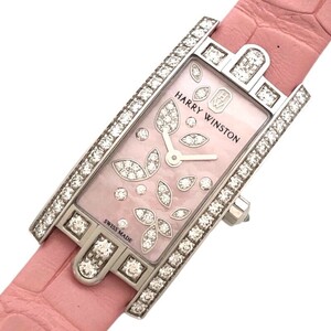 ハリーウィンストン HARRY WINSTON アヴェニューC ミニ リリークラスターピンクシェル AVCQHM16WW055K18WG/革ベルト腕時計 レディース 中古