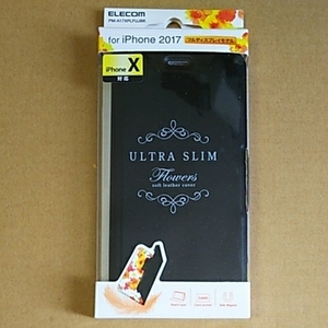 ◎ELECOM iPhoneX ケース Ultra Slim Flowers 手帳型 ソフトレザーカバー ブラック PM-A17XPLFUJBK