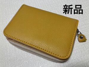 新品 合皮 二つ折り財布 ミニ財布レディース メンズ 黄色系.