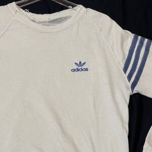 80s adidas トレフォイル スウェット トレーナー 刺繍 アディダス　　80年代 ダメージ ボロ古着 vintage ラグランスリーブ BORO YL693