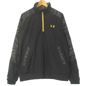 アンダーアーマー UNDER ARMOUR ジャケット プルオーバー ハーフジップ ロゴプリント 柄切替 カモフラ 迷彩 MBB1488 黒 LG メンズ