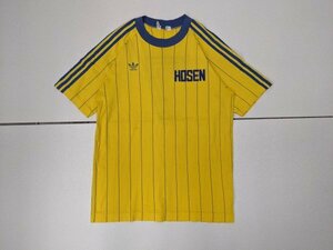 14．アディダス 70s デサント製 ヴィンテージ シングルステッチ ポリコットン サッカー ユニフォーム ゲームTシャツ 80s メンズL 黄青607