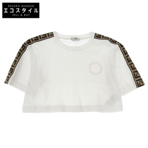 FENDI フェンディ コットン ズッカ柄 クロップド Tシャツ レディース 白 ホワイト XS FAF114-A8WI 19年製 トップス