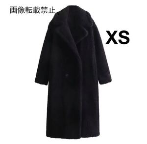 black vintage ヴィンテージ レトロ ボア ロングコート アウター XSサイズ レディース★ZARA 好きな方に★2024 A/W 秋新作 新品未使用★