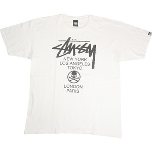 STUSSY ステューシー ×MASTERMIND JAPAN World Tour Skull Tee White Tシャツ 白 Size 【XL】 【中古品-良い】 20800332