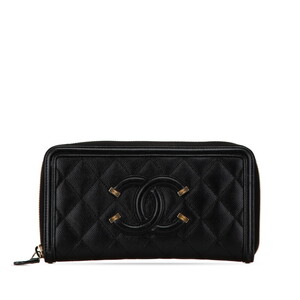 シャネル マトラッセ CCフィリグリー ラウンドファスナー 長財布 ブラック キャビアスキン レディース CHANEL 【中古】