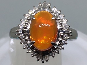 S2 メキシコオパール 1.37ct ダイヤ 0.19ct リング Pt900 プラチナ 白金 指輪 鑑別書付 ファイヤー 新品 即決あり 送料無料 CS700