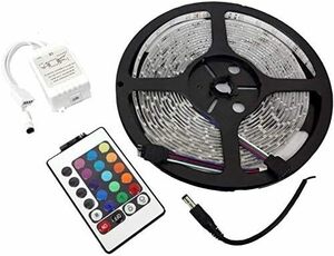 Parishop LEDテープ ライトRGB+リモコン 配線付 5m 300連 正面発光 12V 16色 カット可 車 バイク 防