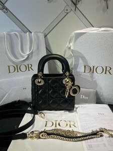 ■【新品同様】クリスチャンディオール Christian Dior Lady ハンドバッグ ブラック トリオンフ M0505ONGE_M900